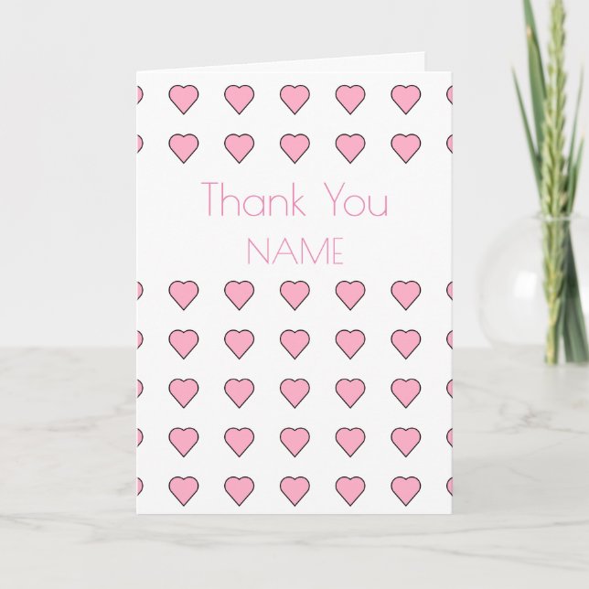 Cartão Art Deco Pink Hearts Pattern Obrigado (Frente)