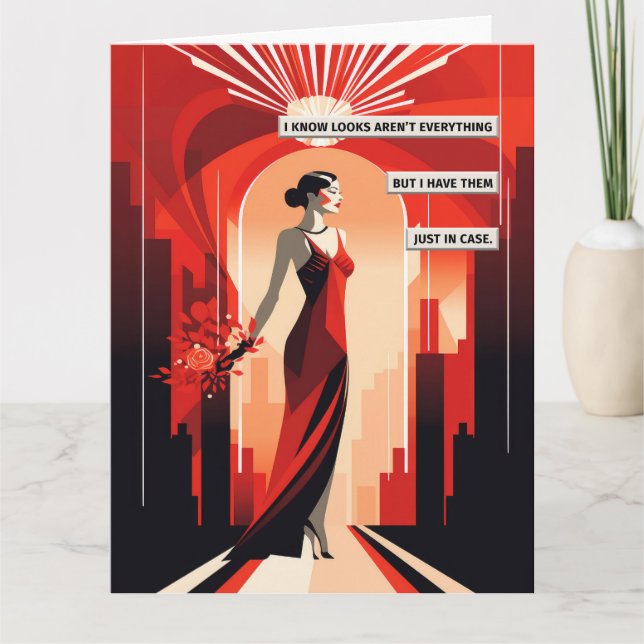 Cartão Art Deco Red Vress Mulher (Frente)