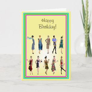 Cartão Art Deco Women High Fashion Happy Birday