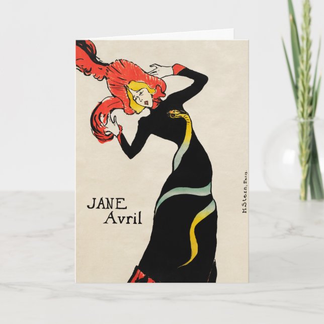 Cartão Art Nouveau Dancer Jane Avril por Toulouse Lautrec (Frente)
