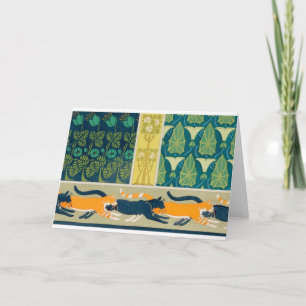 Cartão Art Nouveau Gatos e Flores