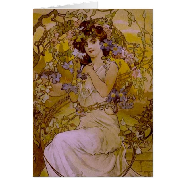 Cartão Art Nouveau Mulher com Clematis (Frente)