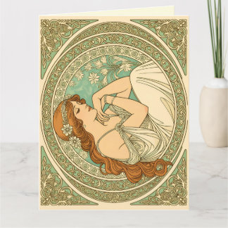 Cartão Art nouveau romantic illustration white flowers
