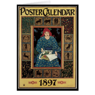 Cartão Arte Antiga Modernista, Mulher Lendo Livro de Astr