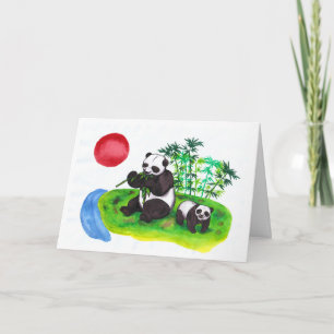 Cartão Arte aquosa Chinesa Panda mãe e seu filhote