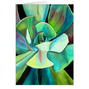 Cartão Arte azul e verde do Succulent do deserto do