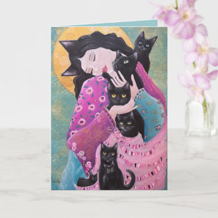 Cartão Arte Caprichosa de Gatos Pretos