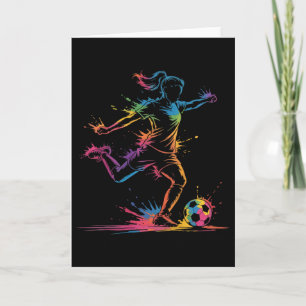 Cartão Arte Colorida de Futebol Neon Menina Splash Desenh