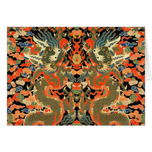 Cartão Arte Colorida do Dragão Asiático Chinês