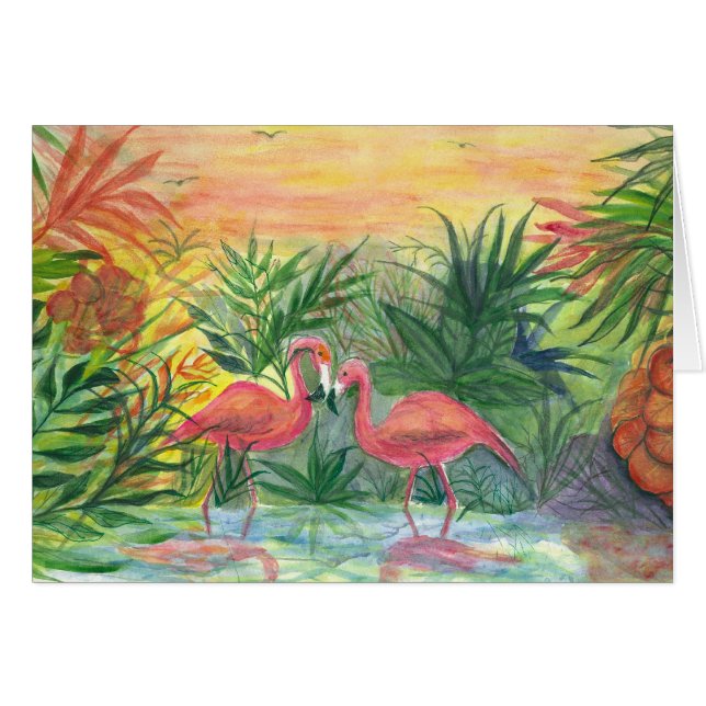 Cartão Arte cor-de-rosa de Florida dos flamingos (Frente Horizontal)