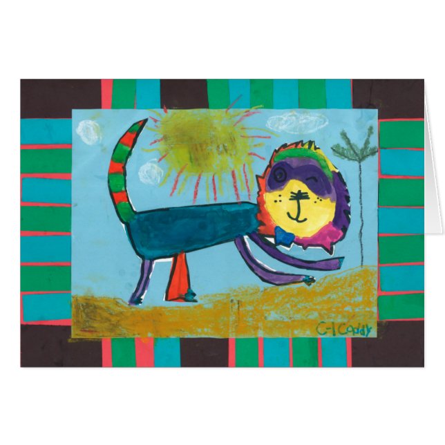 Cartão Arte da criança -- Criações do Caddie -- Leão (Frente Horizontal)