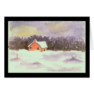 Cartão Arte da paisagem da aguarela pouca neve do inverno