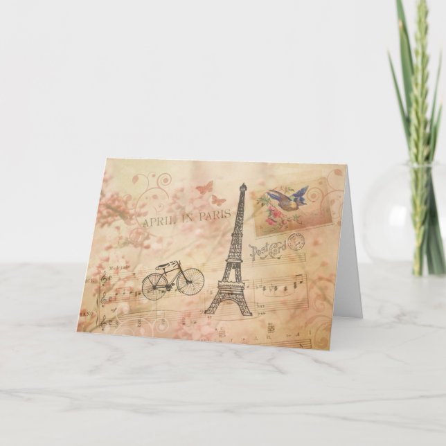 Cartão Arte da torre Eiffel do vintage (Frente)
