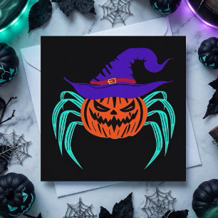 Cartão Arte de Abóbora de Halloween Assustadora com Aranh