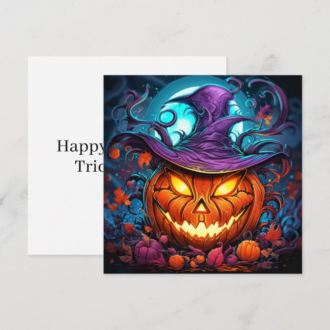 Cartão Arte de Abóbora Feliz de Halloween (Frente/Verso)