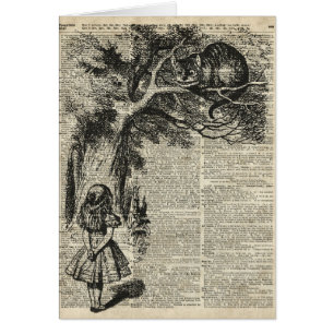 Cartão Arte de Alice e de estêncil de Cheshire na página