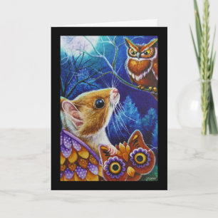 Cartão Arte de Aquarela do Mouse Halloween Owl Vintage