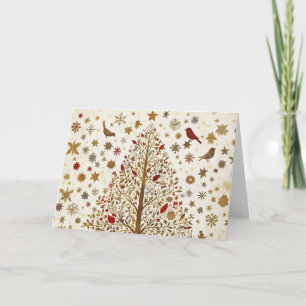 Cartão Arte de Árvore de Natal com Folha de Brilho e Ouro