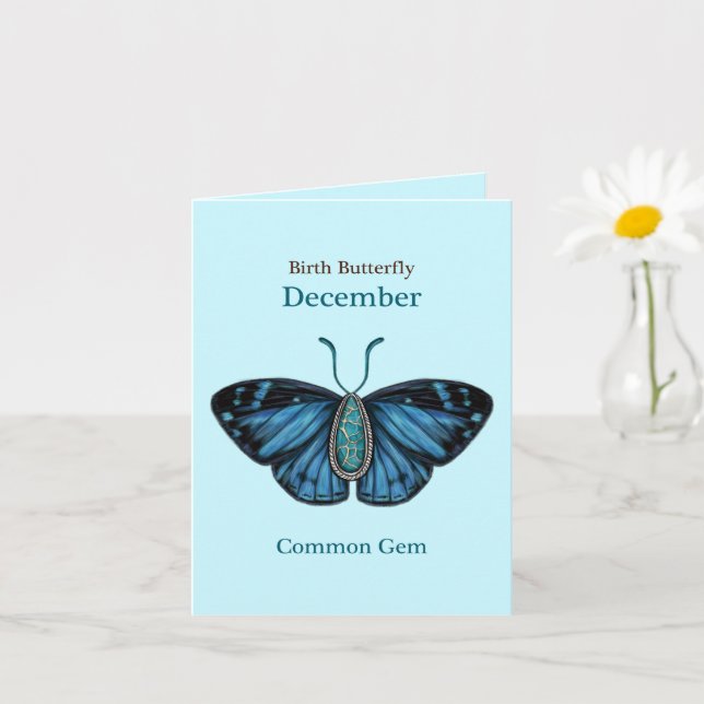 Cartão Arte de Borboleta Comum Turquesa de Dezembro (Planta pequena)