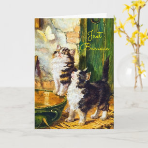 Cartão Arte de Borboletas Gatinhos Curiosos Vintage Só Po