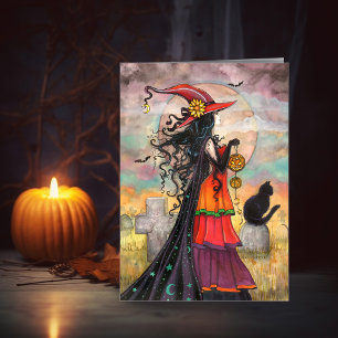 Cartão Arte de Bruxa do Halloween da Bruxa do Caminho