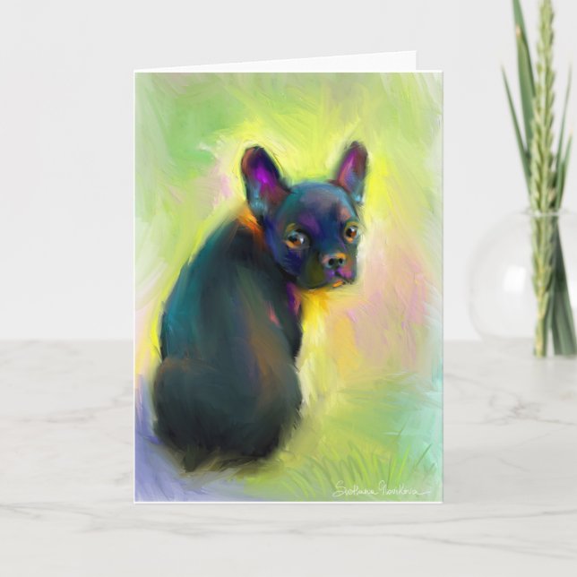 Cartão Arte de cachorrinho francês (Frente)