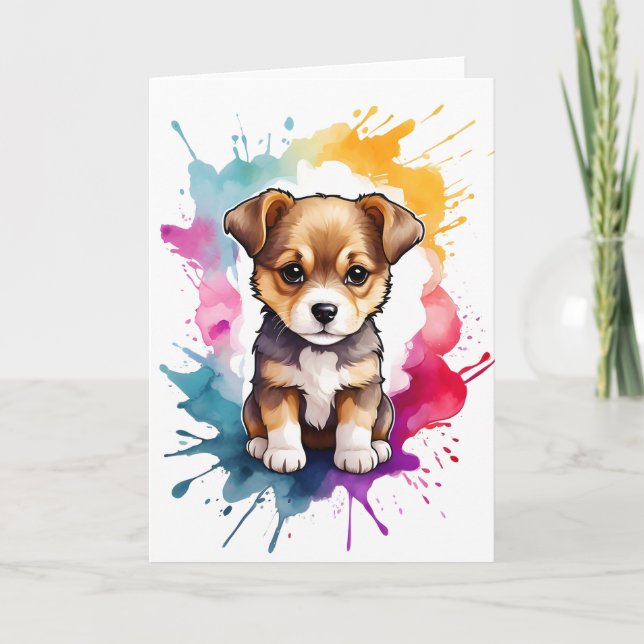 Cartão Arte de Cachorro com Pintura Espalhada em Aquarela (Frente)