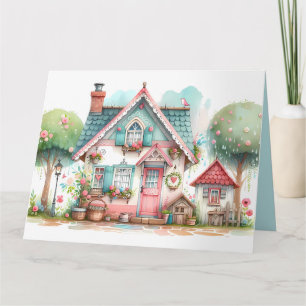 Cartão Arte de Casa de Contos de Fadas Pastel Caprichosa