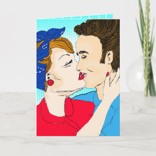 Cartão Arte de casal retrô desenhada à mão