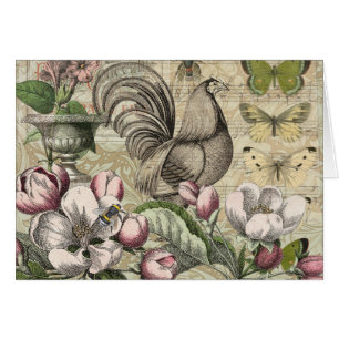 Cartão Arte de Colagem de Jardim com Galo Vintage: País F