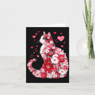 Cartão Arte de Coração de Gato Floral Design Romântico pa