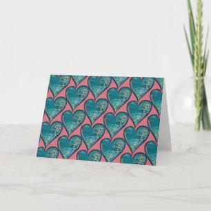 Cartão Arte de Corações azul e coração rosa              