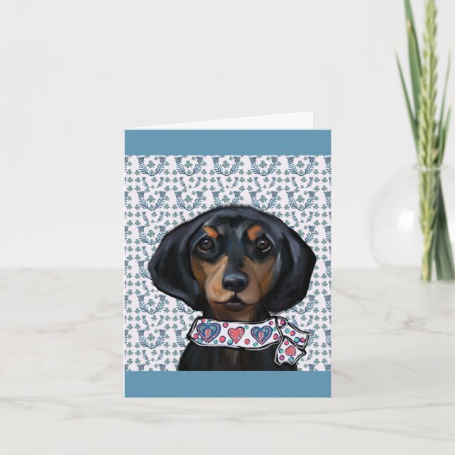 Cartão Arte de Dachshund de Natal     (Frente)