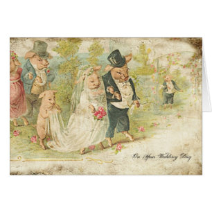 Cartão Arte de Digitas dos porcos do casamento vintage