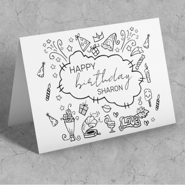 Cartão Arte de Doodle de Aniversário Personalizada (Criador carregado)