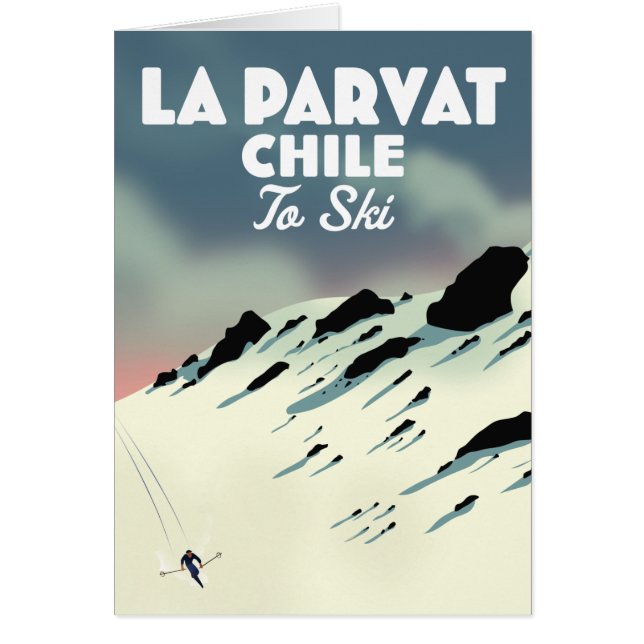 Cartão Arte de esqui retrô La Parvat Chile. (Frente)
