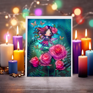 Cartão Arte de fantasia da pequena fada Rosa por Molly Ha