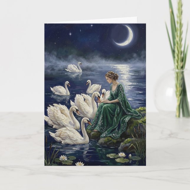 Cartão Arte de Fantasia Noturna do Lago sob a Lua dos Cis (Frente)