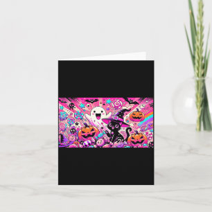 Cartão Arte de Fantasma e Gato Preto Kawaii Fofa de Hallo