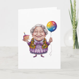 Cartão Arte de festa de aniversário de avó divertida de b
