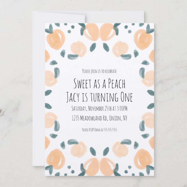 Cartão Arte de Festa de aniversário de Pêssego de Aquarel (Frente)