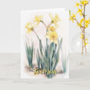 Cartão Arte de Flor de Narciso Amarelo Dia das Mães