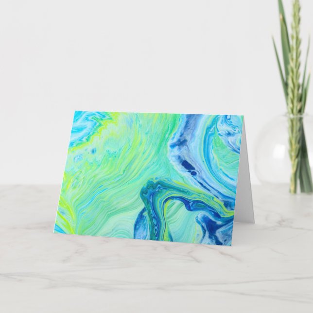 Cartão Arte de Fluido Acrílico Verde Azul (Frente)