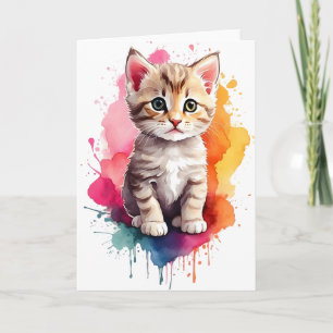 Cartão Arte de Gato com respingo de Aquarela Pintura Salp