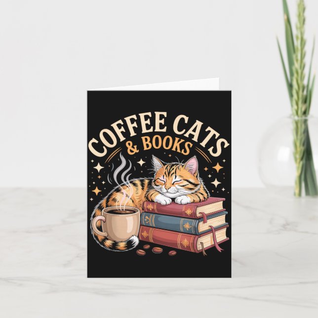Cartão Arte de gato de leitura aconchegante, café e amant (Frente)