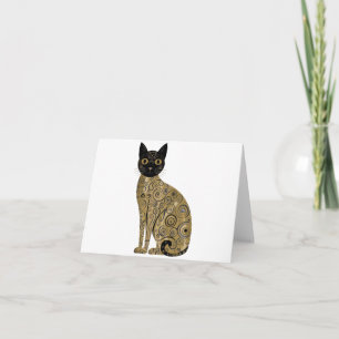 Cartão Arte de Gato Preto Decorativo Dourado no Estilo de