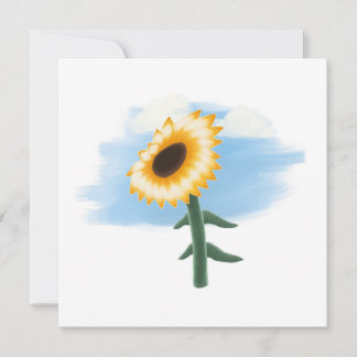 Cartão Arte de girassol amarelo e céu azul aquarela