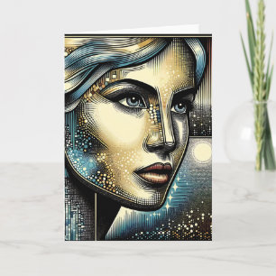 Cartão Arte de IA Abstrata   Rosto de Mulher