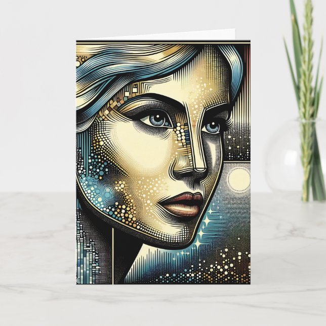 Cartão Arte de IA Abstrata | Rosto de Mulher (Frente)