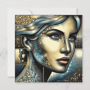 Cartão Arte de IA Abstrata   Rosto de Mulher